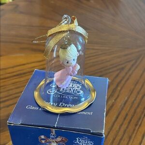 Vintage 1994 Precious Moments Pink Girl Ornament with Gold Ribbon